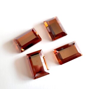 Crystal cabochons, vintage bezeled rectangles, Set of 4, 20x25 mm, Honey Orange Brown, Mirror Back, Flawless