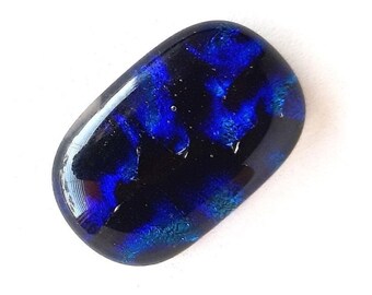 Dichroic Glass Royal Blue, Purple and Black Rounded Rectangular Cabochon
