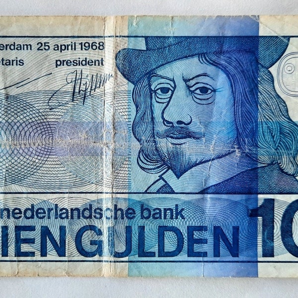 Two Netherlands 10 Gulden Banknote 1968, 10 Dutch Guilders, Dutch Painter Frans Hals, Holland Currency, Old Foreign Money, Gulden Banknote