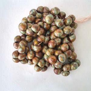 Mushroom Bead Natural Picasso Czech glass bead 9x8mm 1 strand of 25 beads