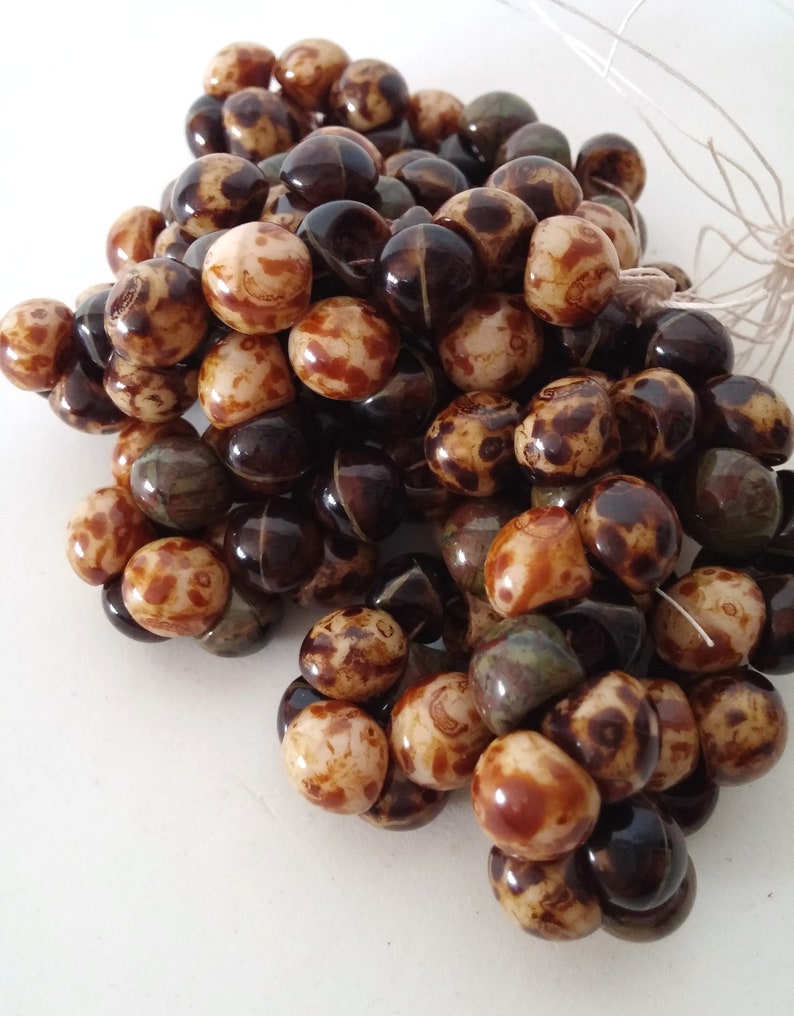 Mushroom Bead Natural Picasso Czech glass bead 9x8mm 1 strand of 25 beads