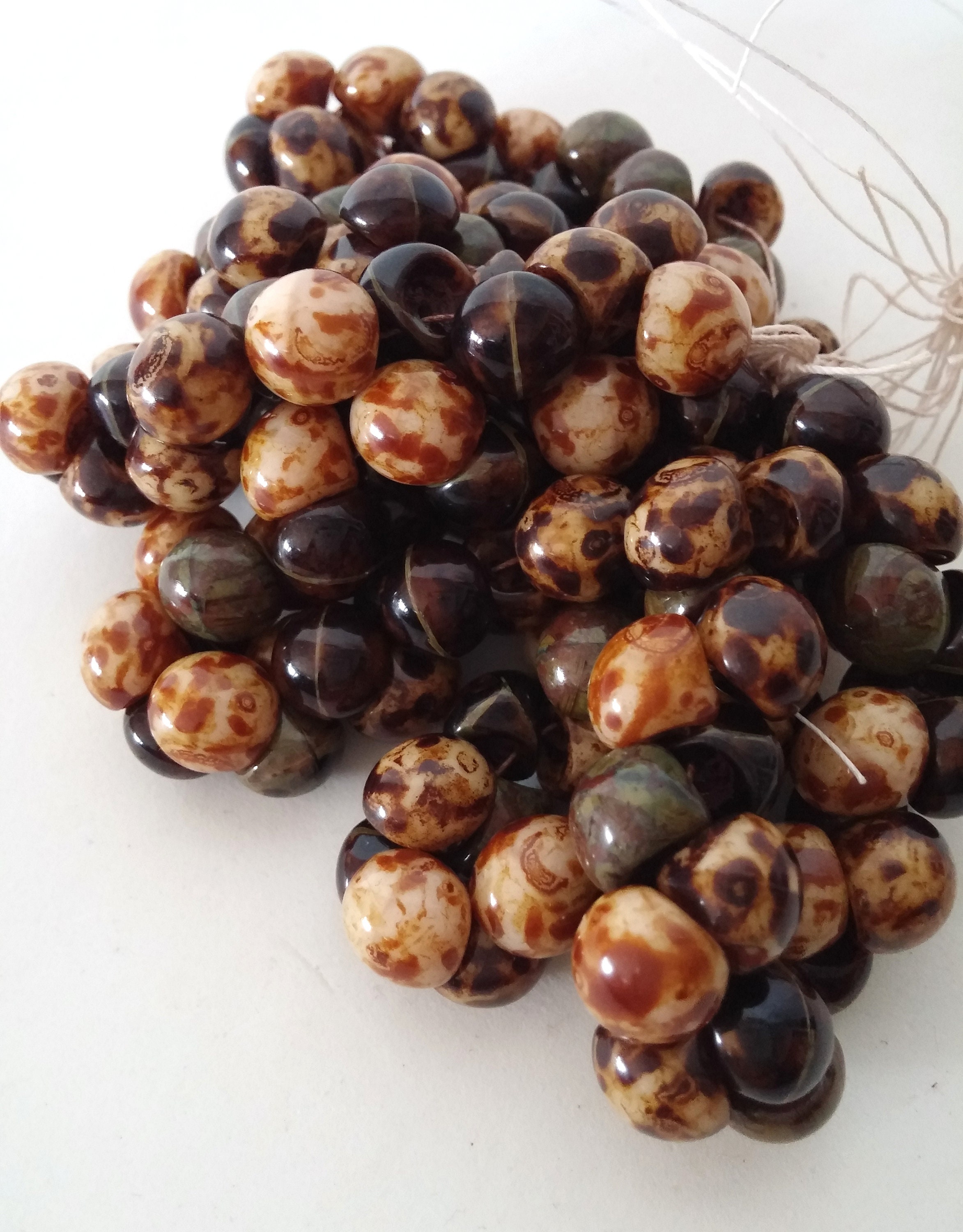 Mushroom Bead Natural Picasso Czech glass bead 9x8mm 1 strand of 25 beads