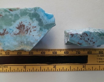 Larimar Blue Pectolite Lapidary Rock Rough, 5 Pieces, Larger Two Polished One Side