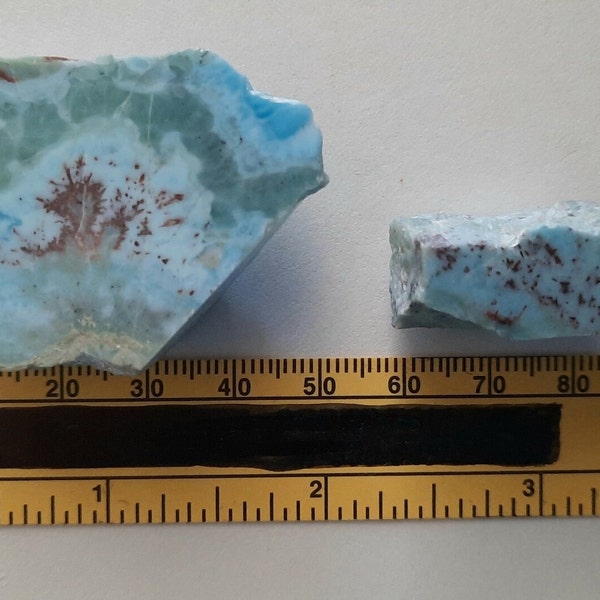 Larimar Blue Pectolite Lapidary Rock Rough, 5 Pieces, Larger Two Polished One Side