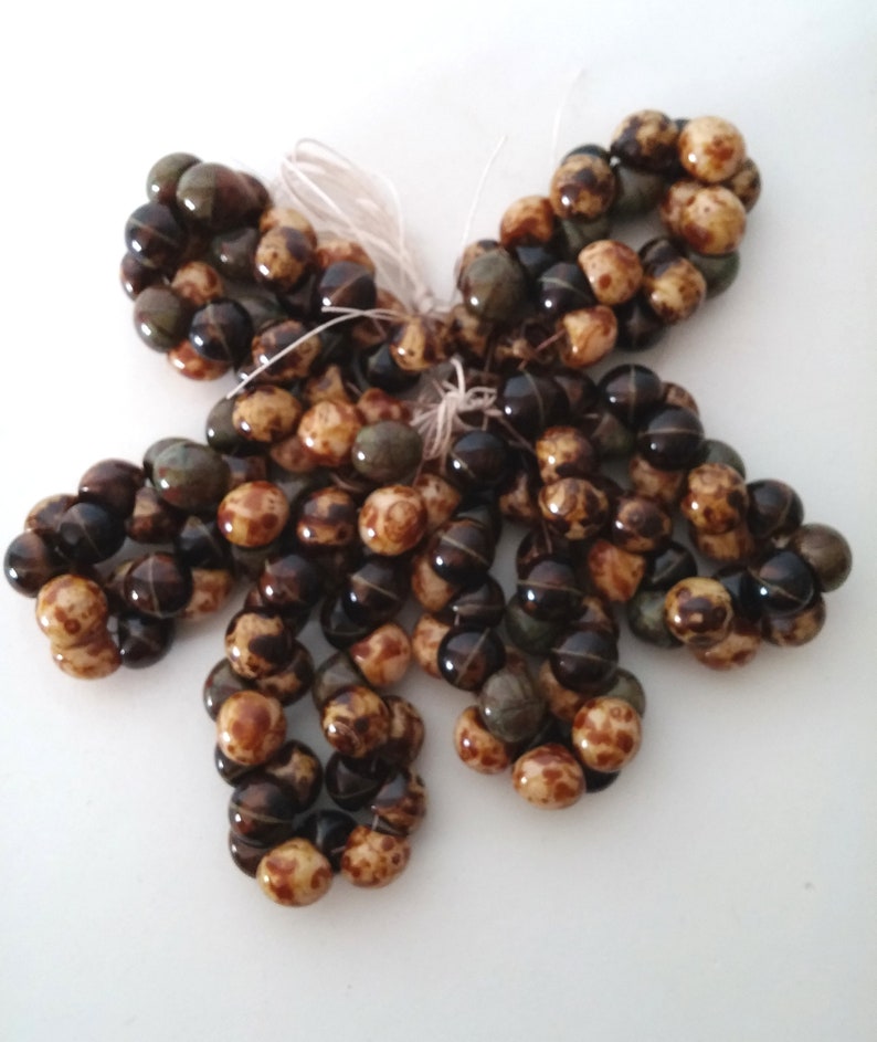 Mushroom Bead Natural Picasso Czech glass bead 9x8mm 1 strand of 25 beads