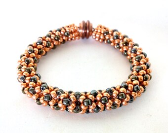 Copper Delight Round Beaded Bracelet 7" long 3/8" wide with Magnetic Clasp