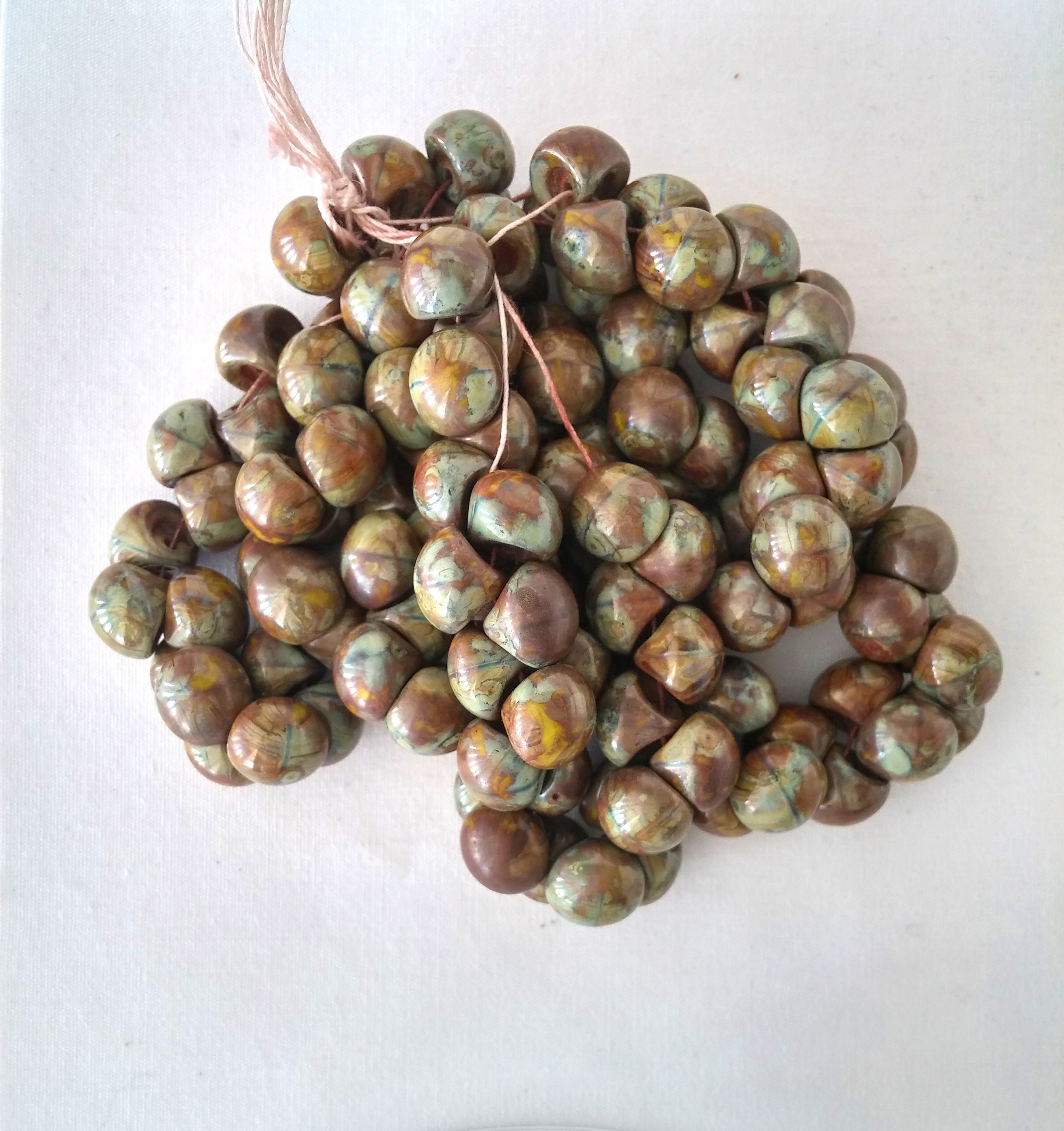 Mushroom Bead Natural Picasso Czech glass bead 9x8mm 1 strand of 25 beads