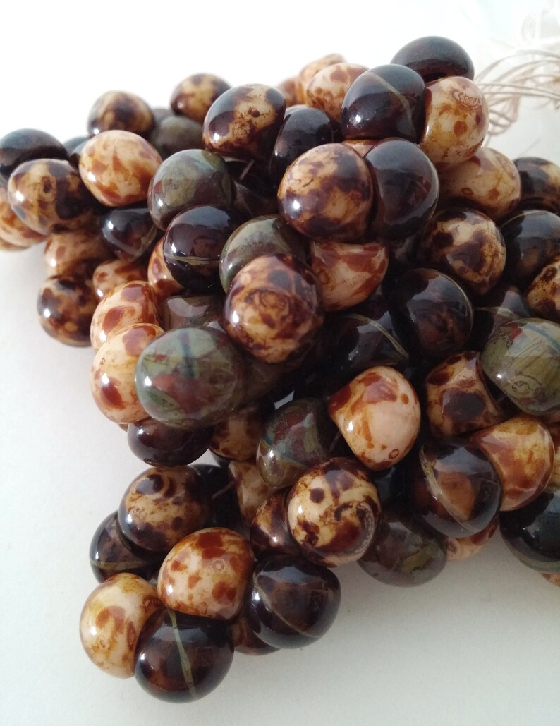 Mushroom Bead Natural Picasso Czech glass bead 9x8mm 1 strand of 25 beads