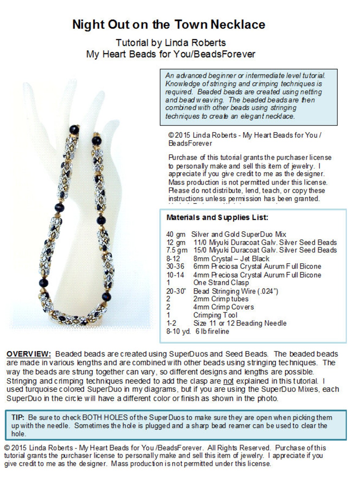 Beading Tutorial Night Out on the Town Necklace Beaded Beads Superduos