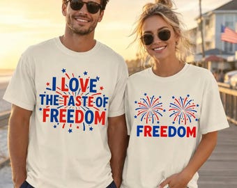 Comfort Colors Funny 4th Of July Couples Shirts, I Love The Taste of Freedom Couples Matching Tee, Fireworks Shirt, Patriotic Husband Wife