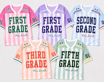 Camiseta personalizada para profesores, camiseta de fútbol con nombre y número personalizados, camiseta para profesores de primer grado, regalo de regreso a clases, camiseta para el día del partido del equipo de profesores