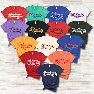 Custom Retro Groovy Team Mascot Tee, Custom School Spirit Mascot Name, Teacher Team Shirts Soccer, Retro School Mascot, School Spirit Shirts