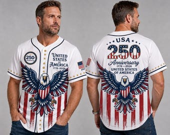 Maillot États-Unis d'Amérique 250e anniversaire, chemise de baseball USA Eagle 1776 2026, cadeau homme patriotique blanc, t-shirt 4 juillet 2026