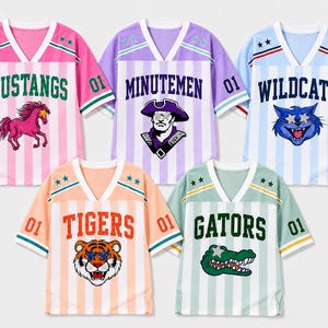 Camisa personalizada com mascote, camisa de futebol americano personalizada para o time, camisa com nome e número do mascote da escola, camisa para torcer pelo seu time, presente para torcedor fanático do mascote.