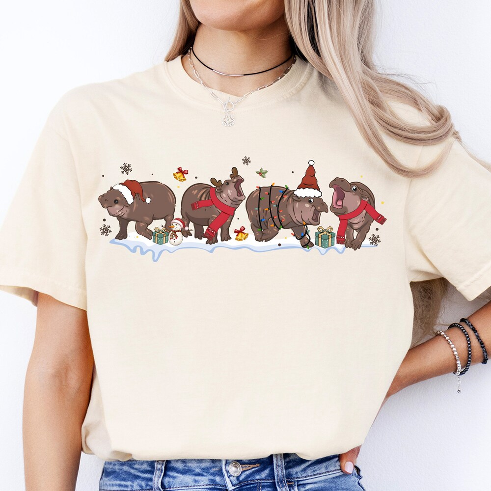 Moo Deng Christmas Shirt, Cute Baby Hippo Moo Deng Bouncy Pig Christmas Shirt, Trendy Christmas Costume Shirt, Christmas Sweatshirt Hoodie