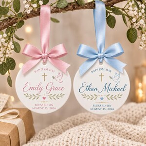 Personalized Baptism Ornament, Custom Christening Keepsake Gift, Godson Dedication Ceramic Bauble with Bible Verse
