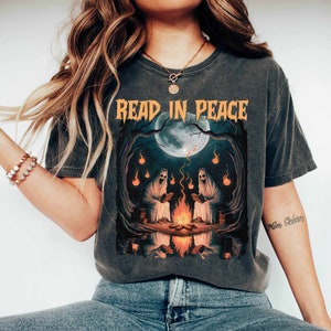 Halloween Read In Peace Shirt, Halloween Ghost Reading Sweatshirt, Funny Halloween Shirt, Book Lover Halloween Gift, Spooky Season Shirt