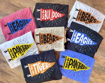 Custom Mascot Pennants Flag Shirt, Pennant Mascot Shirt, School Spirit Shirt, Matching Team Tee, Homecoming Pennant Color, Custom Colors