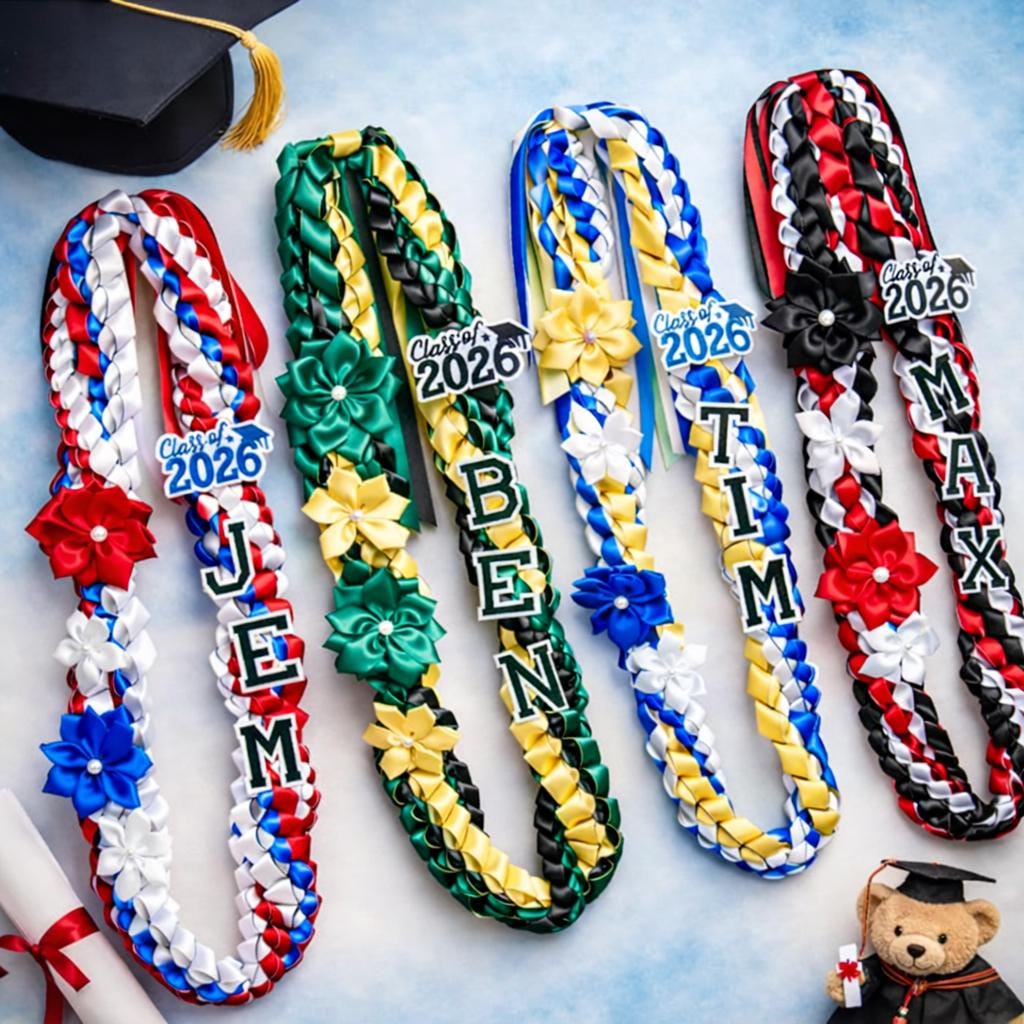 Personalized Tri-color Graduation Lei, Custom 3 Ribbon Colors, Class of ...