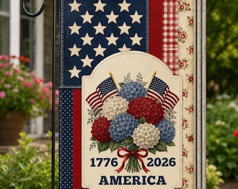 Huisvlag 4 juli, 250e verjaardag Amerika 1776 2026, patriottische decoratie veranda hortensia