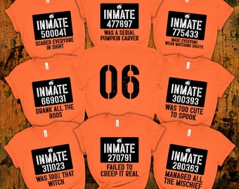 Custom Basketball Softball Halloween Shirts, Inmate Matching Halloween Sports Team Tee, Team Halloween Costumes With Player Number Back