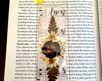 A Real Pressed Flower/and Music Notes Bookmark in a Plastic Sleeve