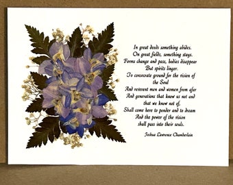 Joshua Lawrence Chamberlain Verse, on White Heavy Duty Stock Paper with Real Pressed Flowers that will fit in any 5 x 7 Retangular Frame