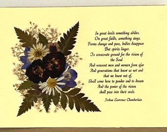 Joshua Lawrence Chamberlain Verse, on Ivory Heavy Duty Stock Paper with Real Pressed Flowers that will fit in any 5 x 7 Retangular Frame