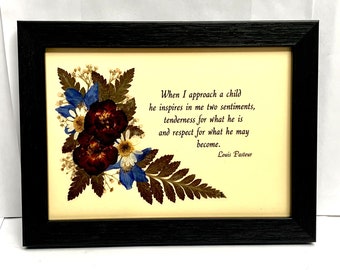 Teacher/Encouragement with Real Pressed Flowers in a Black 5 x 7 Rectangular Frame