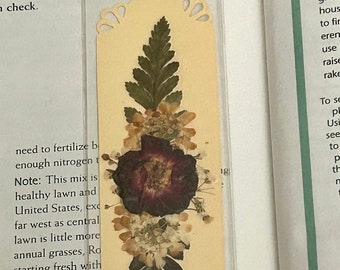 Bookmark in a Plastic Sleeve with Real Pressed Flower