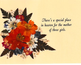 Three Girls on Ivory Heavy Duty Stock Paper with Real Pressed Flowers that will fit in any 5 x 7 Retangular Frame