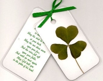 Magnetic Bookmark with Real Pressed Flowers (Shamrock with Irish Blessing)With or Without a Verse