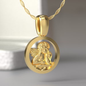 14k Gold Angel Necklace, Angel Charm Gifts for Her Cross Pendant Protection Necklace, Guardian Angel Necklace Religious Gifts