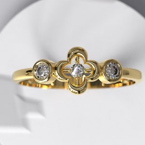 Clover Ring in 14K Gold with birthstone, Four Leaf Clover Ring, Lucky Ring, Love Gift For Couple, Mothers Day Gift For Her, Gold Flower Ring
