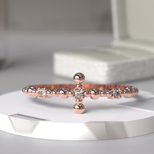 Anillo de cruz delicado en oro rosa sobre plata esterlina - Anillo de compromiso - Anillo de promesa - Anillo delicado - Anillo de bodas - Anillo elegante - Cristiano