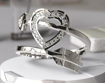 925 Sterling Silver arrow Ring ,Love Arrow Heart White Gold Ring ,14K Yellow Gold plated arrow Ring, Moissanite Arrow Heart Ring, Engagement