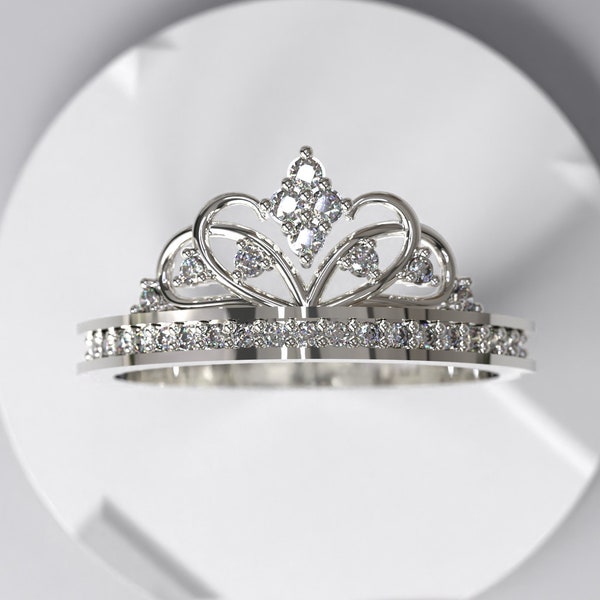 Queen Crown Rings for Women, 14K White Gold Dainty Crown Rings for Her, Dainty Everyday Rings, Stackable Rings, gift for valentines day