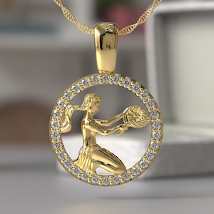 Wisiorek ze znakiem zodiaku 14-karatowy pozłacany naszyjnik z cyrkonią, naszyjnik z Panną, biżuteria ze znakiem zodiaku, naszyjnik ze znakiem zodiaku, astrologiczny wisiorek z Panną