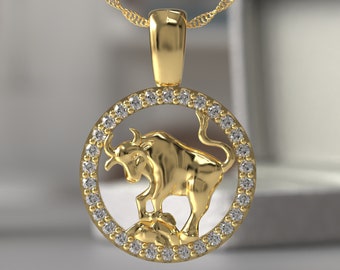 Taurus Bull Oxidized Silver Dainty Coin Necklace, Gold Taurus Zodiac Necklace, Personalized Taurus Sign Zodiac Pendant , Mothers Day Gift
