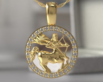 Sagittarius necklace, 14k yellow gold sagittarius coin necklace, astrology gift, valentine's day gift, To Mom Gift, Gold Sagittarius Pendant