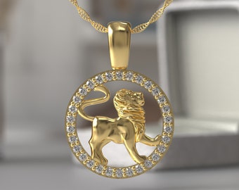 Lion Necklace, Leo Zodiac, Zodiac Necklace Stone, Lion Pendant, Regal Lion Astrological, Personalized Pendant, Animal Jewelry, Birthday Gift