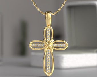 Collier croix infini diamants en or 14 carats pour femme, pendentif foi chrétienne, bijoux religieux, cadeau pour elle, collier religieux croix en pierre