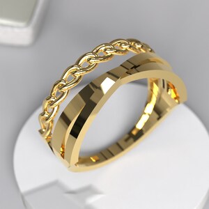 14K Yellow Gold Criss-Cross Eternity Band Ring, Dainty Promise Ring, Christmas and Anniversary Gifts For Wife Her & Women, Chain Shape ring