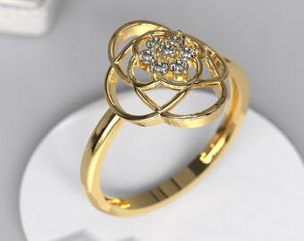 14K Gold Birth Flower Ring, Solitaire Flower Ring, Birthstone Ring, Dainty Engagement Ring, Ring for Women, Birthday Gift, Large Flower Ring