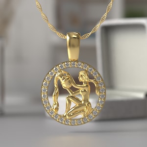 Wisiorek ze znakiem zodiaku Wodnik, medalik ze srebra próby 925, biżuteria astrologiczna na prezent dla niego lub dla niej, naszyjnik astrologiczny, naszyjnik z horoskopem
