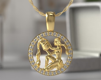 Aquarius zodiac sign pendant, 925 Sterling Silver medal, Astrological Jewelry gift for Him or Her, Astrology Necklace, Horoscope Necklace