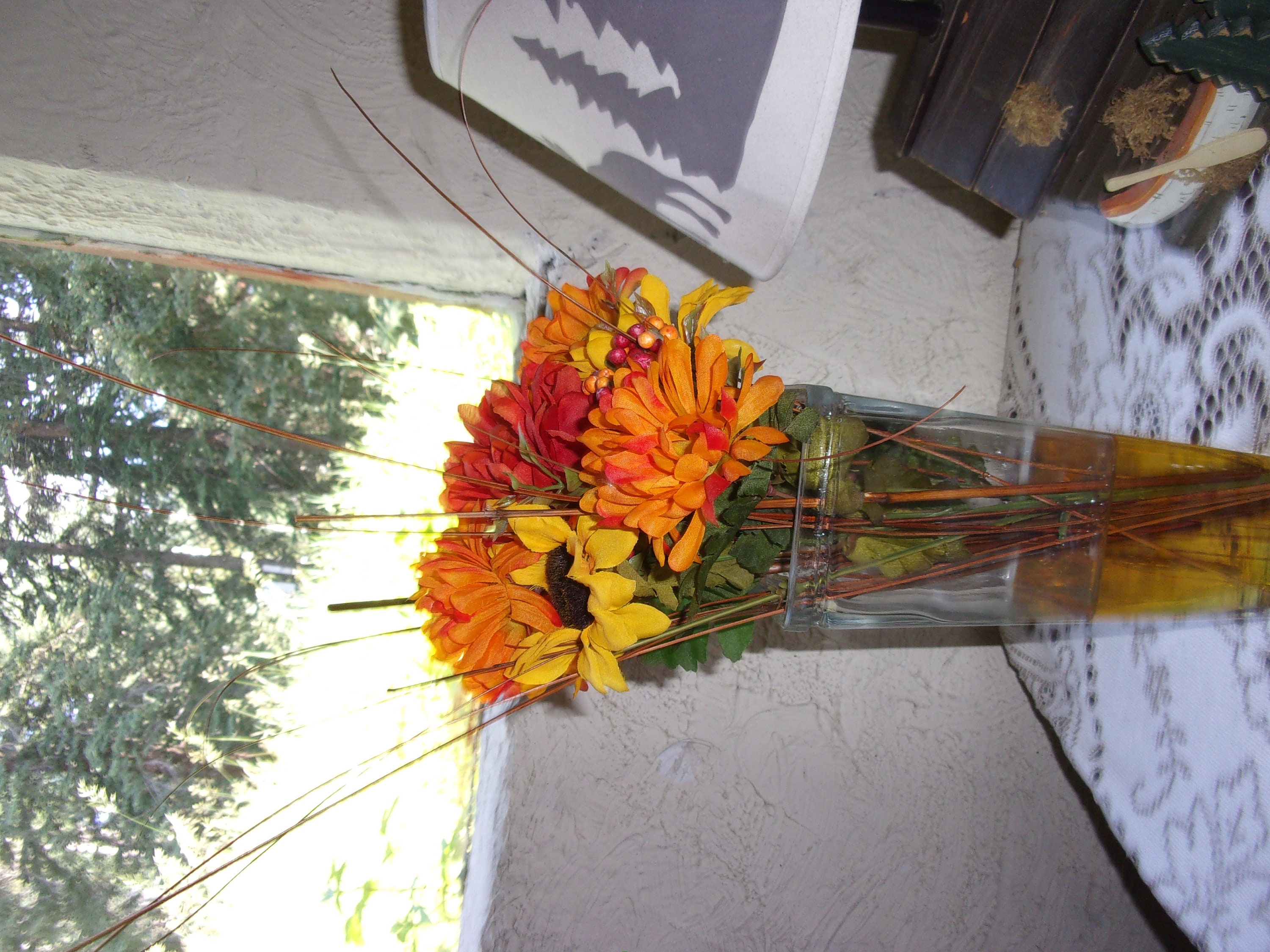 Flowers In A Vase Fake Flowers Faux Flowers Glass Vase With