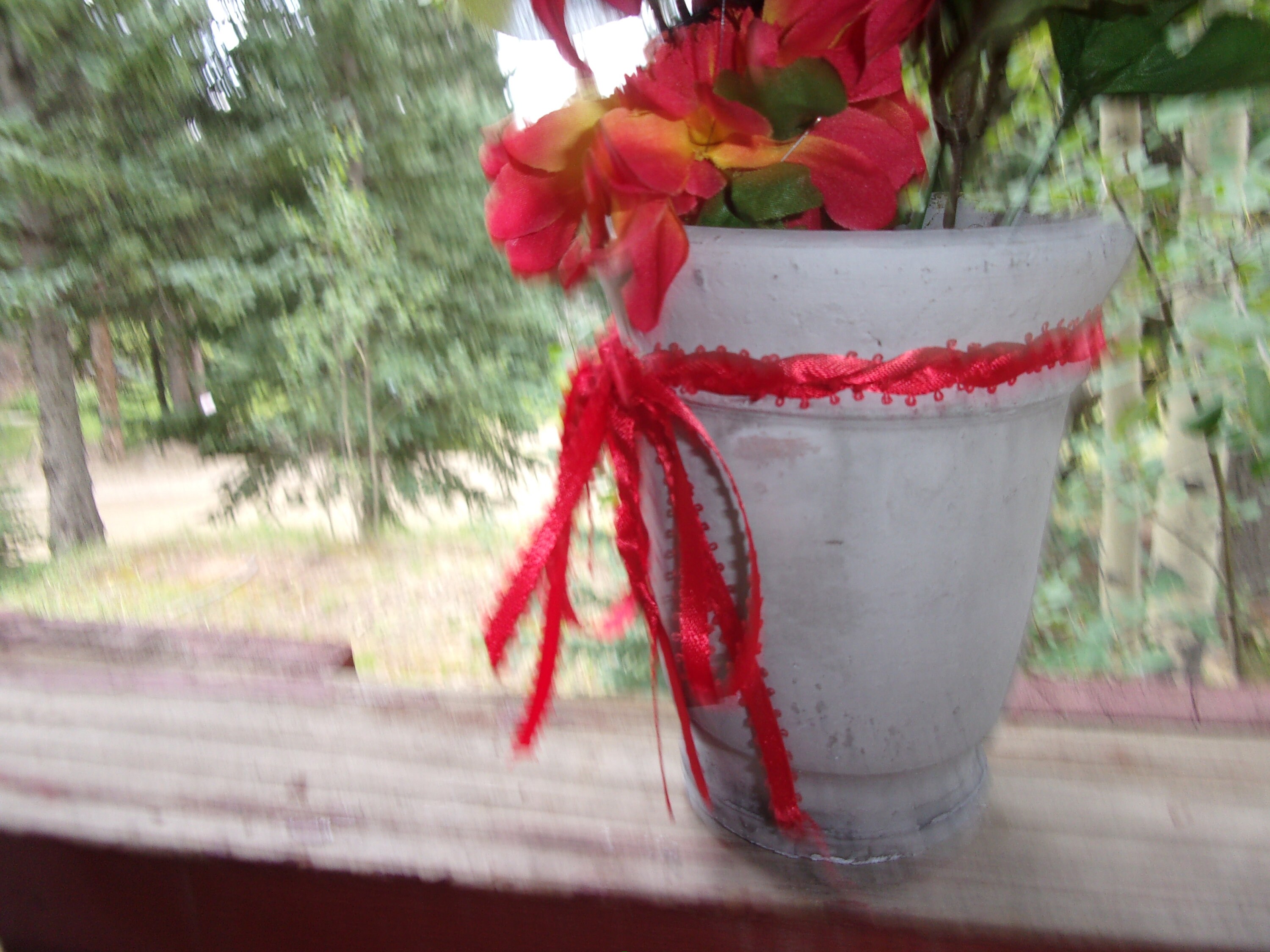 Flower In A Pot Red And Yellow Flower Fabric Flower Clay Pot