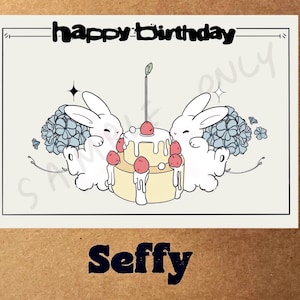 Cartão de aniversário para impressão, cartão de felicitações de aniversário de coelho fofo e exclusivo