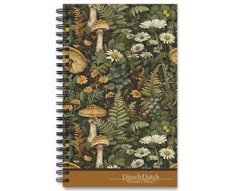 Spiraalvormig notitieboekje: Cottagecore, paddenstoelen, botanisch, bloemen, groen